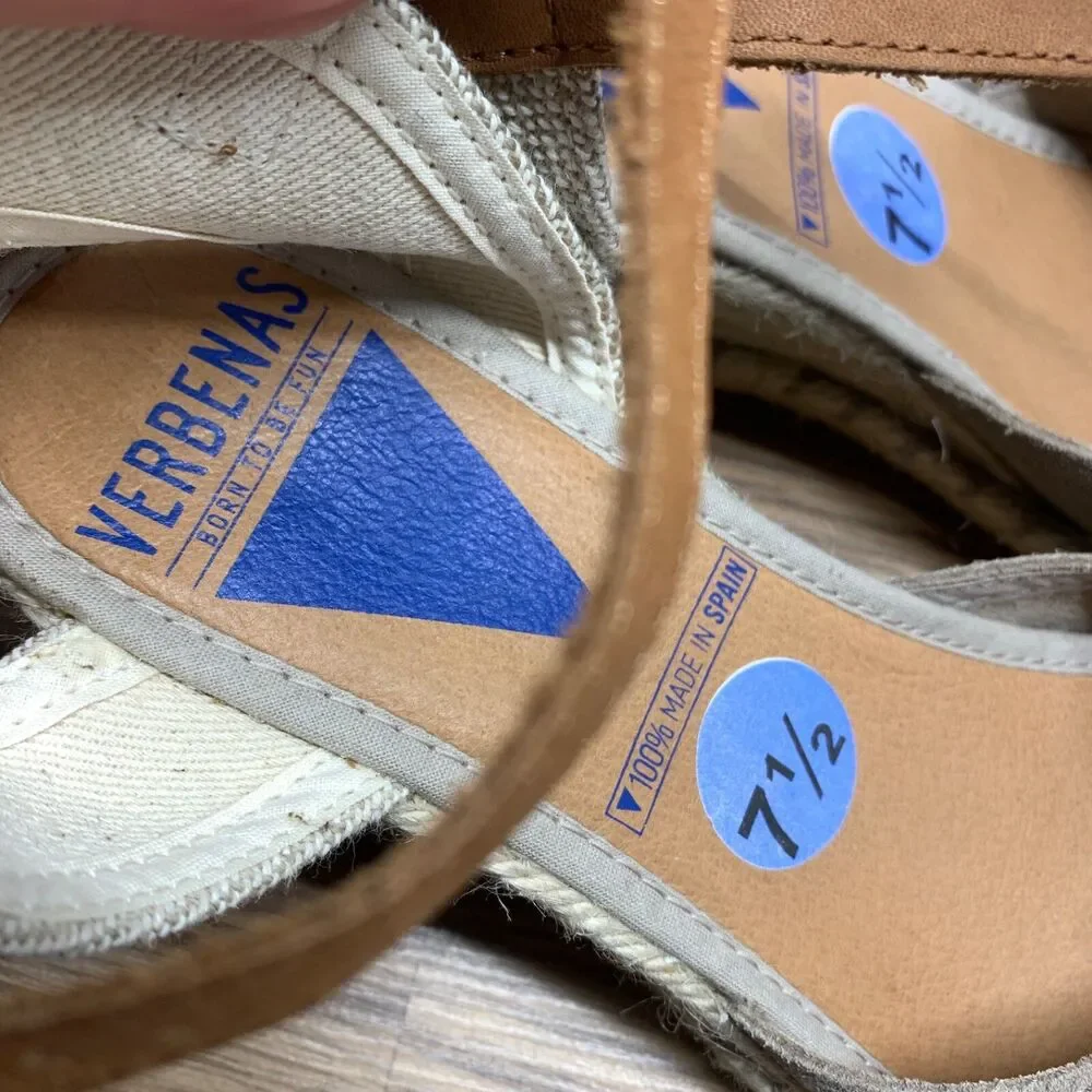 Verbenas‎ Womens Wedge Sandals Size 7.5 Beige Espadrille Ankle Strap